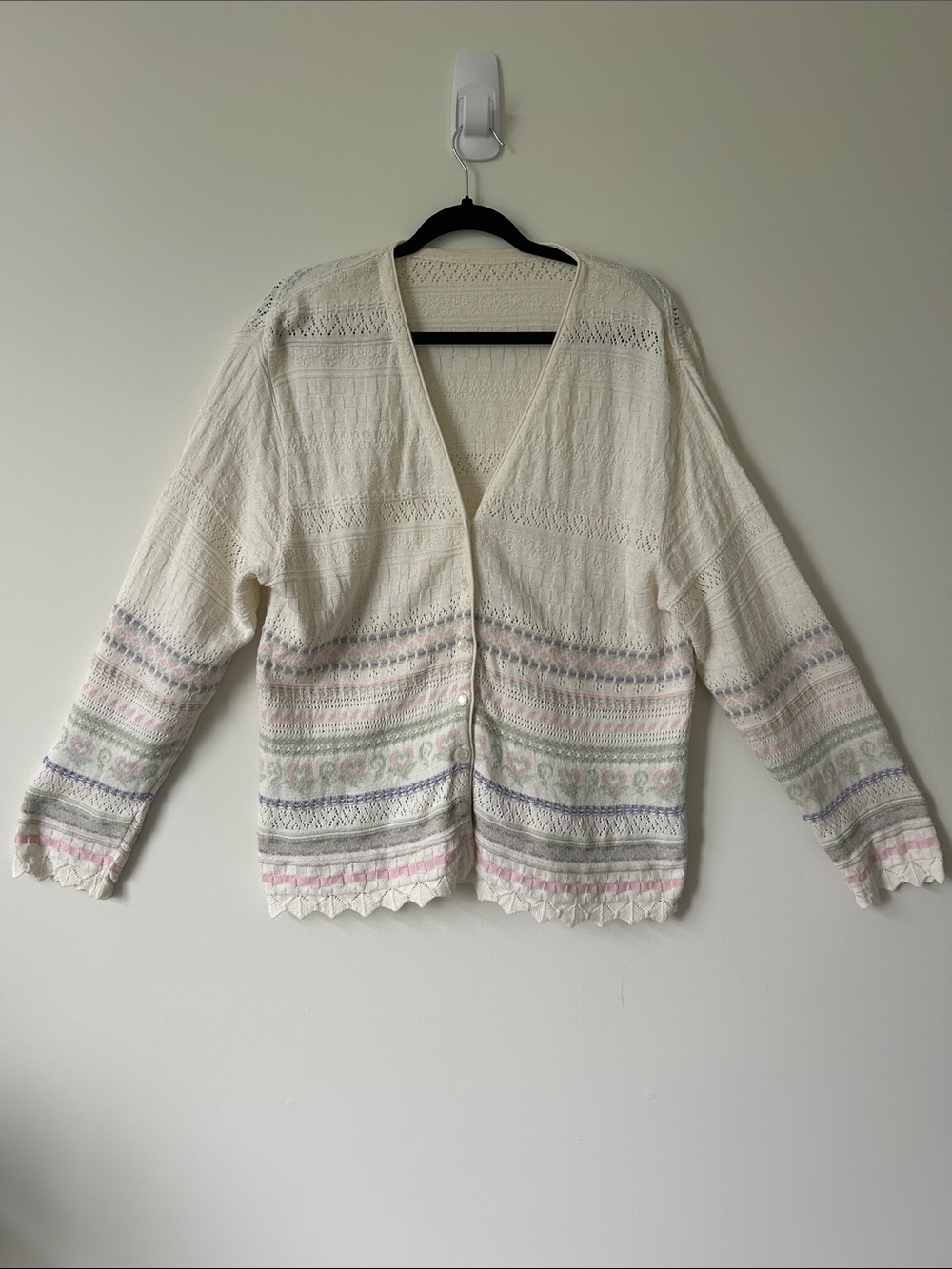 Vintage Unbranded Textured Striped Button Front Cottagecore Pastel Cardigan